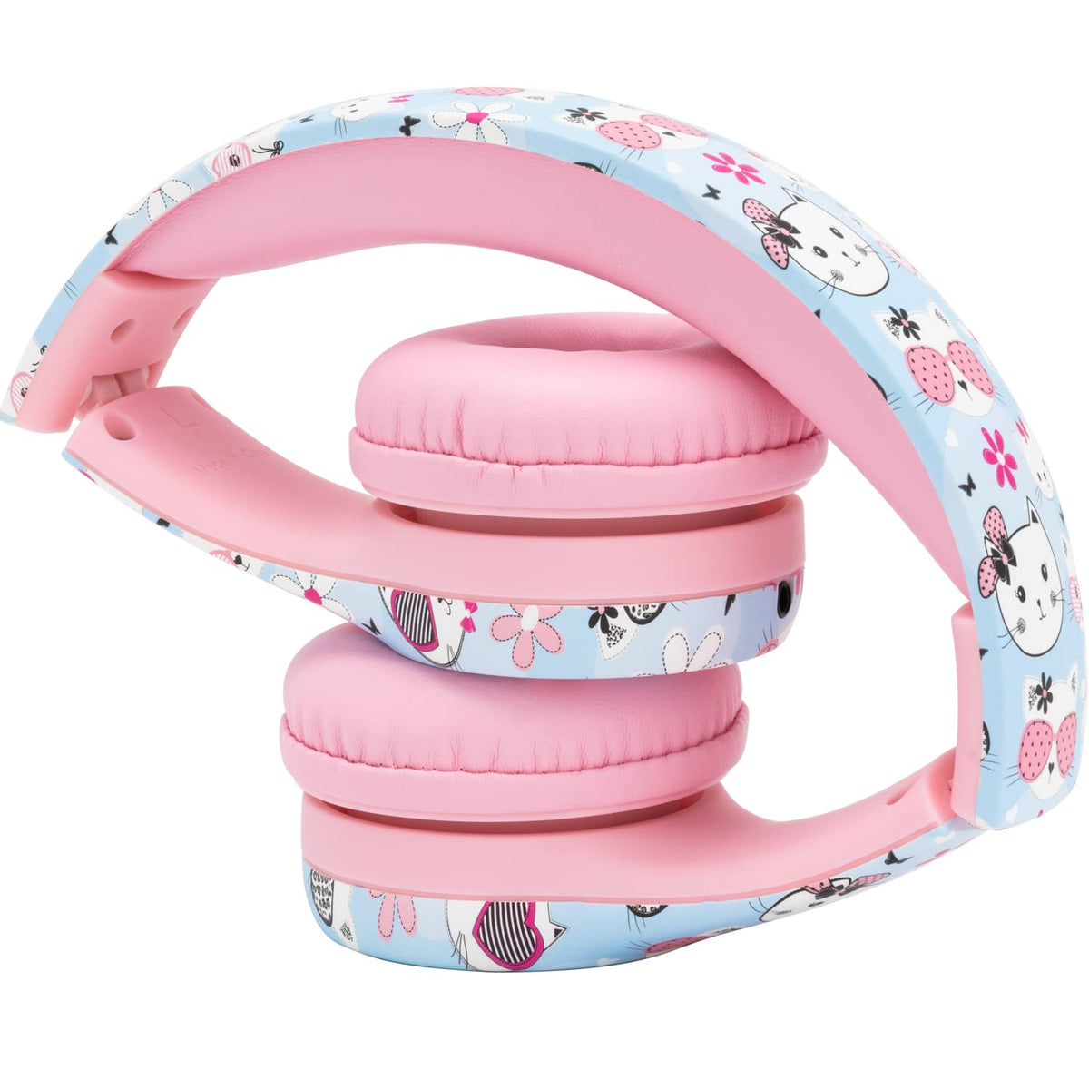 Snug Play+ Kitty headphones packaging, kid-friendly design and sharing port.