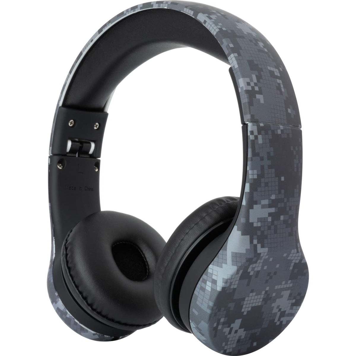 Snug Play+ headphones in black digi camo with a sharing port for group listening.