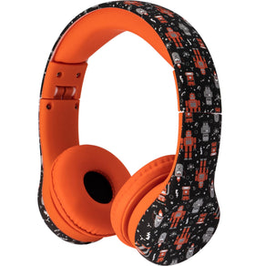 Snug Play+ robots-themed headphones, front view, great for shared listening adventures.