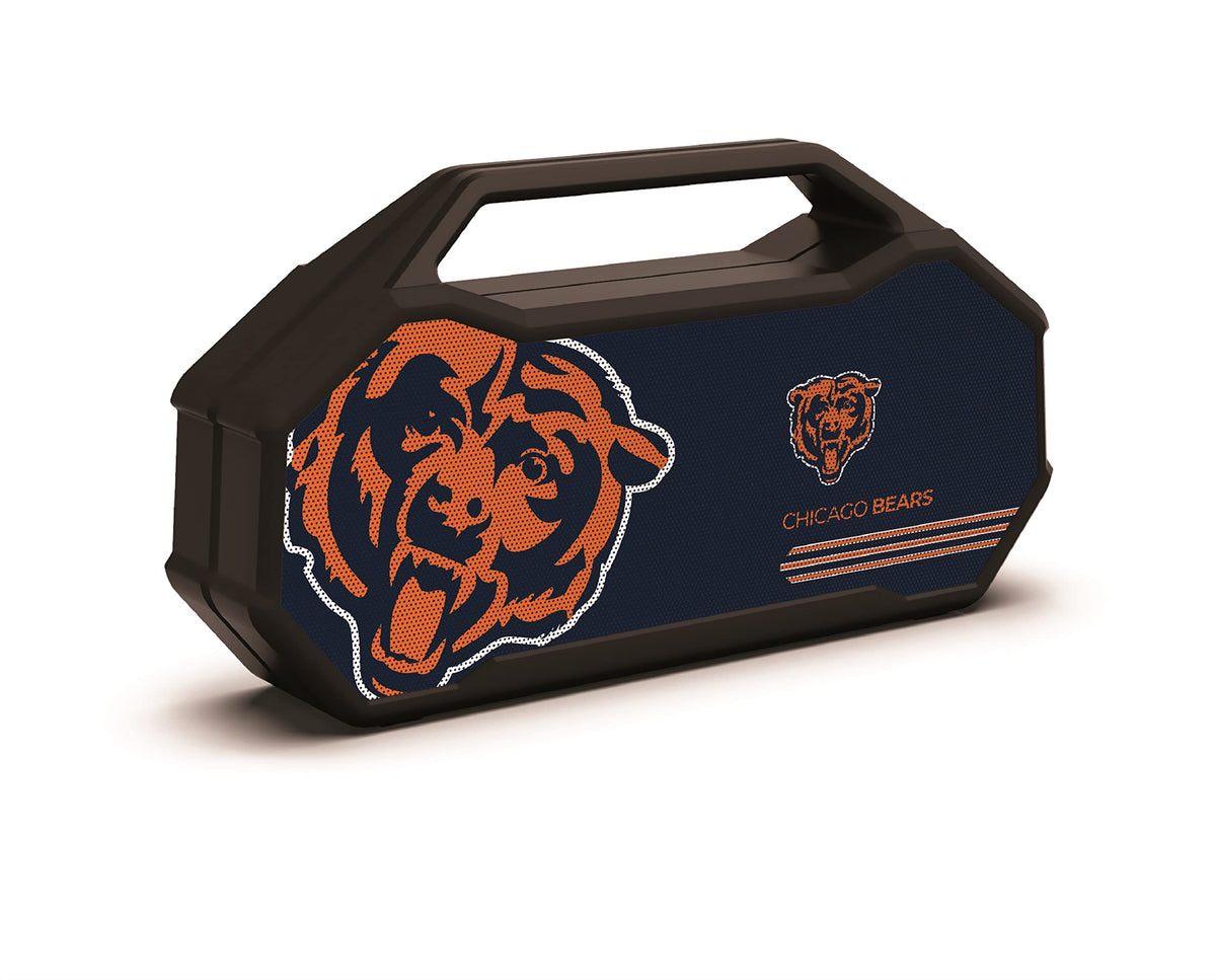SOAR speaker front view showing Chicago Bears colors and bold team branding for fan pride