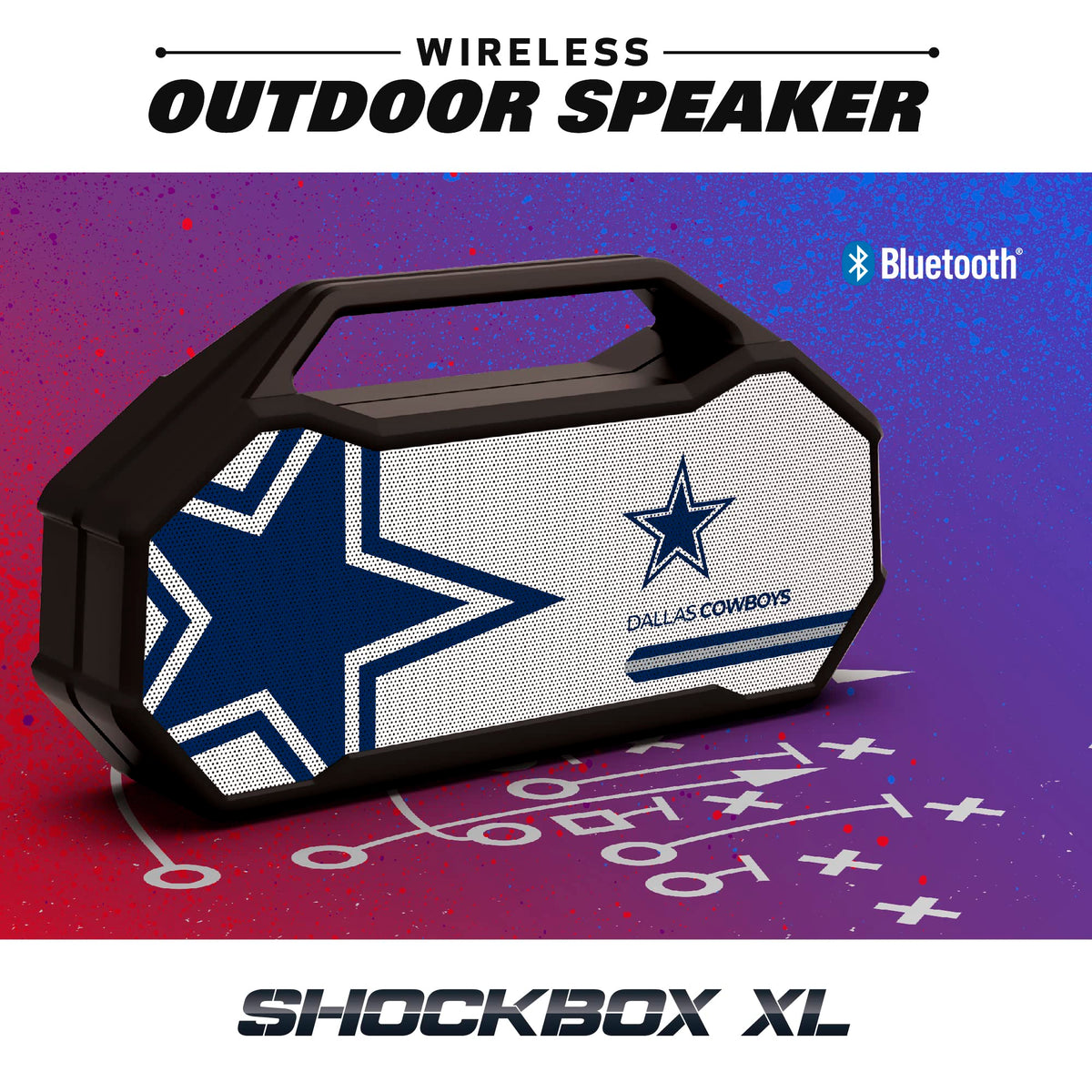 SOAR speaker side view with carrying handle highlighting easy portability and transport