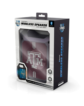 SOAR NCAA ShockBox XL LED Speaker supports Bluetooth, AM/FM, USB, and Aux for flexible playback.