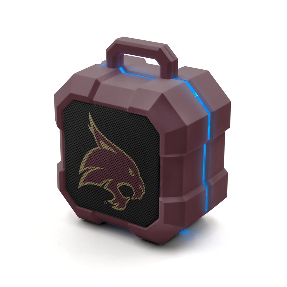 SOAR Shockbox front view with Texas State Bobcats logo showing durable design and team pride
