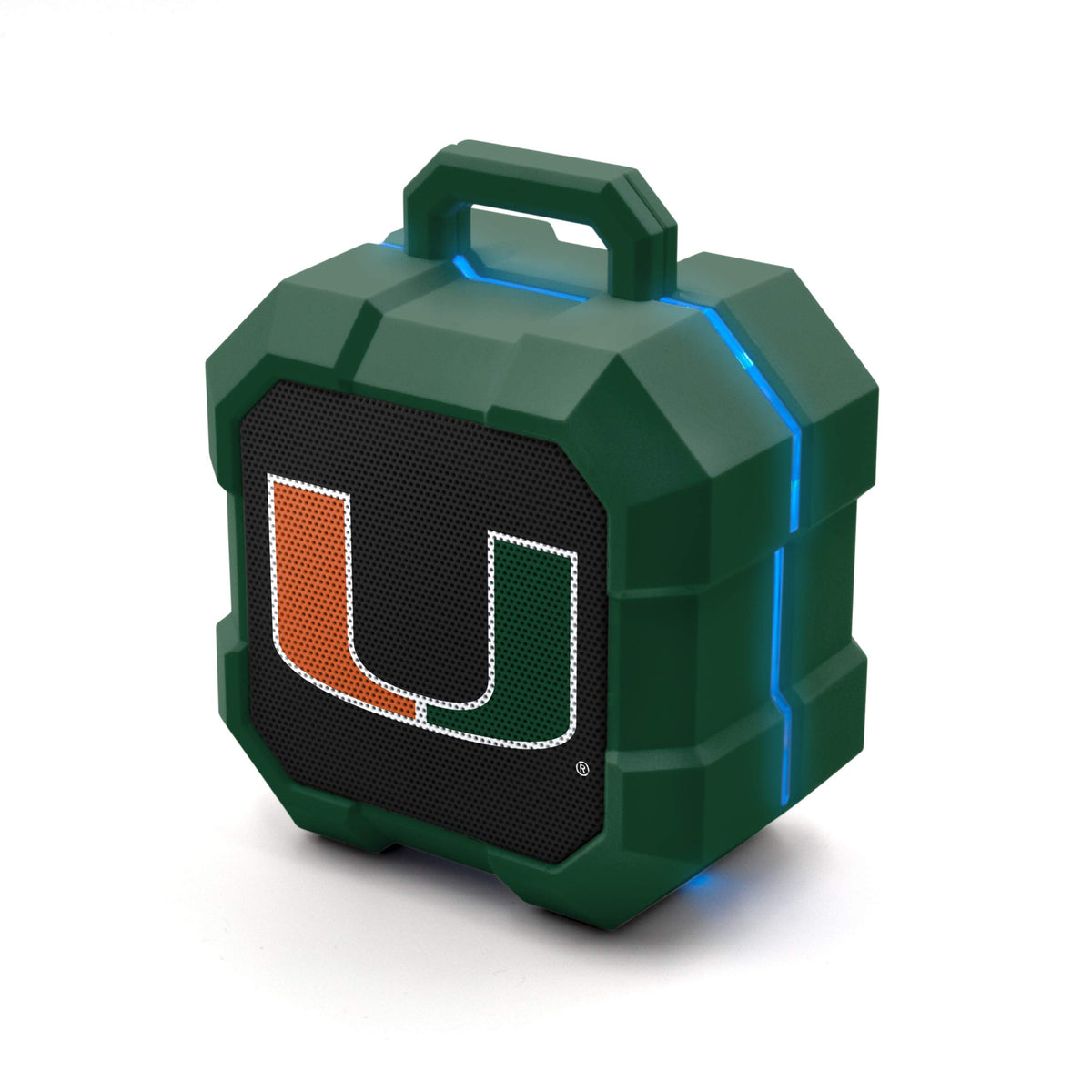 SOAR Shockbox front view with Miami Hurricanes logo and rugged grille for clear sound