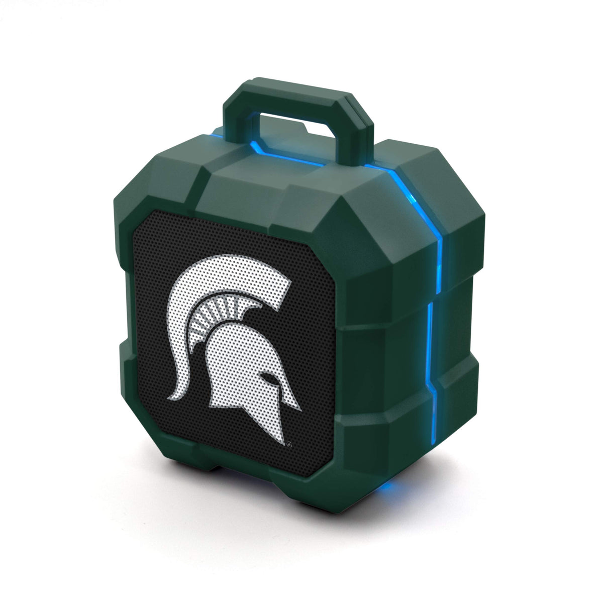 SOAR Shockbox front view showing Michigan State logo and clear speaker grill benefit: team pride