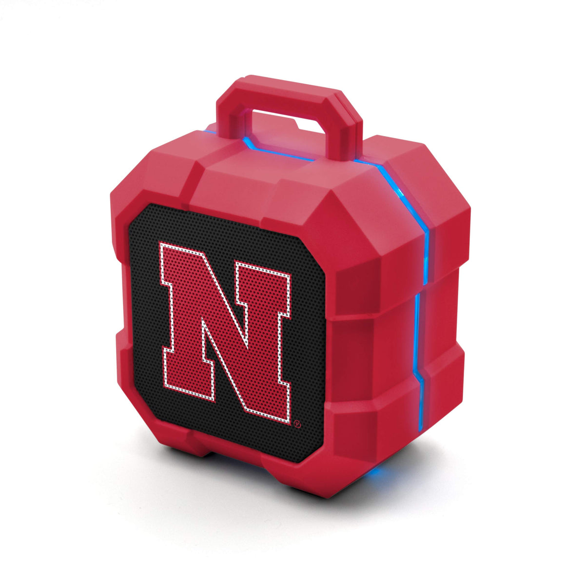 SOAR Shockbox front view showing Nebraska Cornhuskers logo and durable grille for team pride