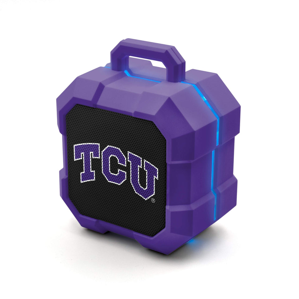 SOAR Shockbox front view showing TCU logo and portable design, ideal for team pride