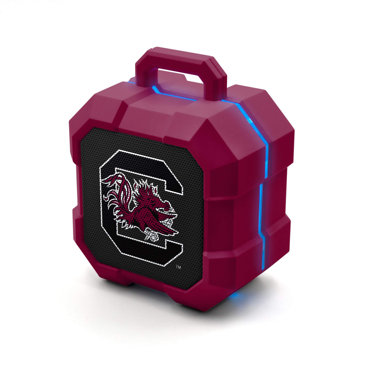 SOAR Shockbox front view with Gamecocks logo showing team pride and clear speaker grille