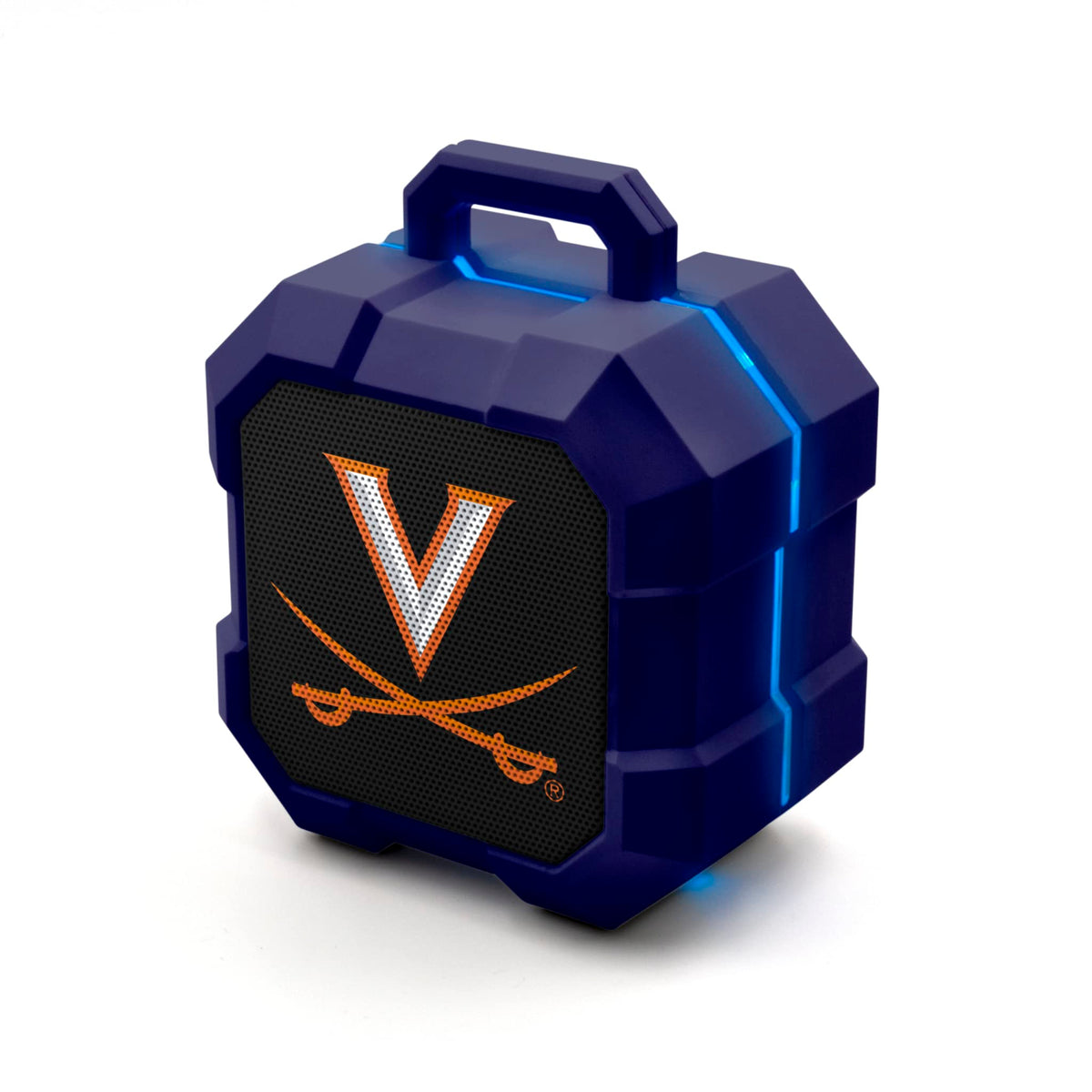 SOAR Shockbox front view showing Virginia Cavaliers logo and speaker grille, great for team pride