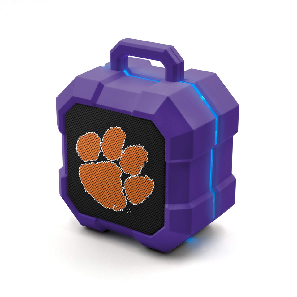 SOAR Shockbox front view showing Clemson logo and portable design for spirited listening