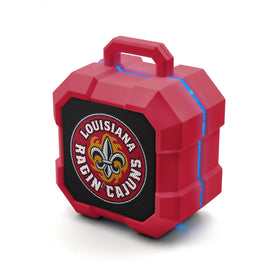 SOAR Shockbox front view showing Louisiana Ragin' Cajuns logo and clear portable sound