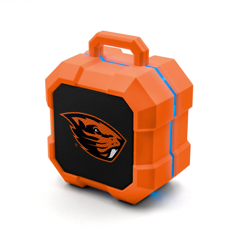 SOAR Shockbox LED Speaker front view showing portable design and team branding