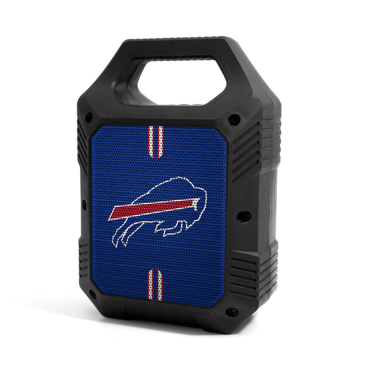 SOAR ShockBox XL front view showing Buffalo Bills logo and speaker grille benefit: team pride