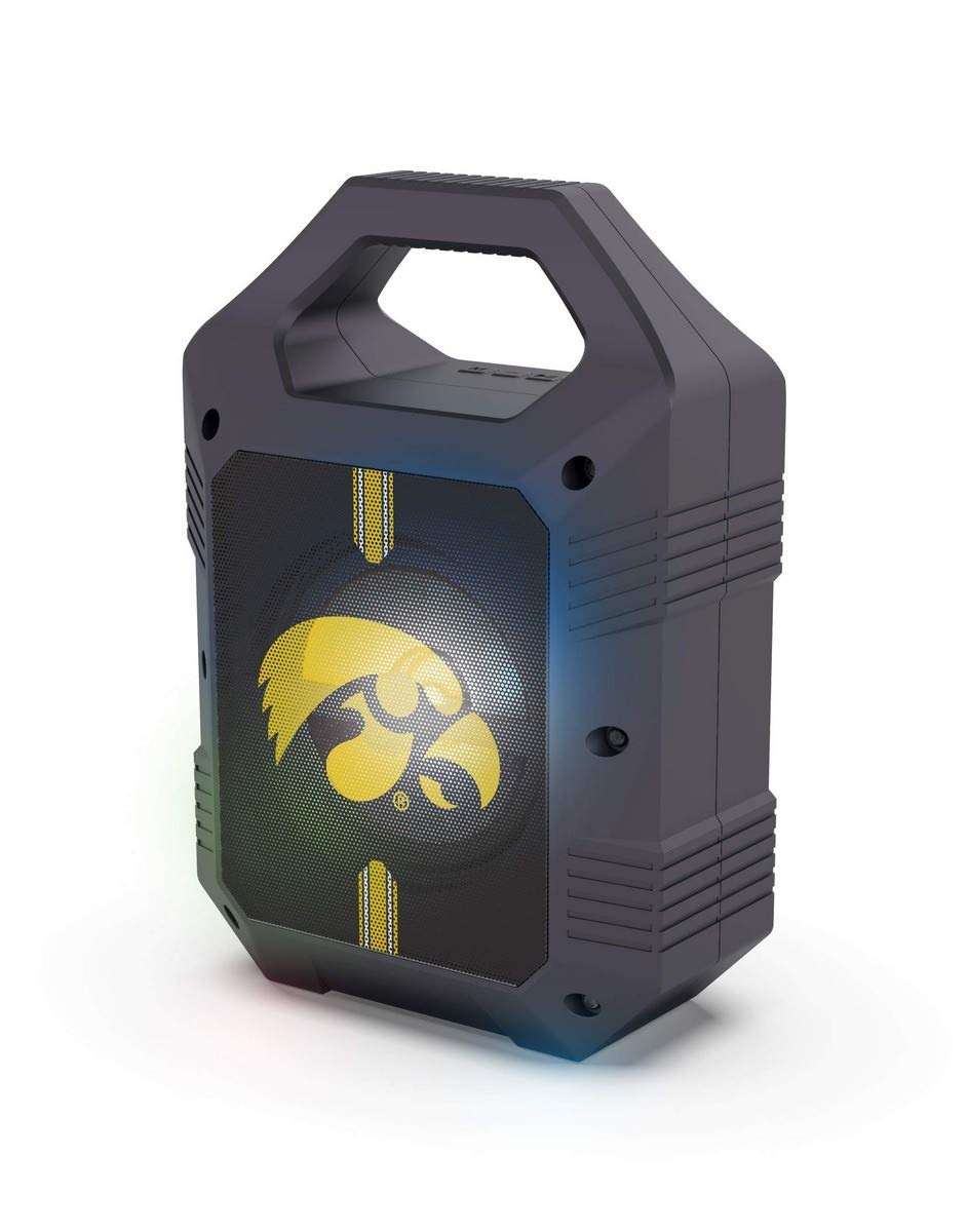 SOAR ShockBox XL front view with Iowa Hawkeyes logo, shows portability and team pride