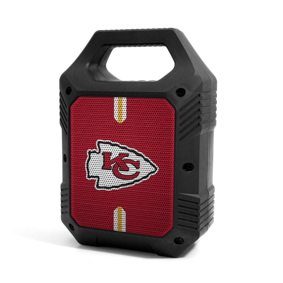 SOAR ShockBox XL front view showing Chiefs logo and speaker grille offering team pride