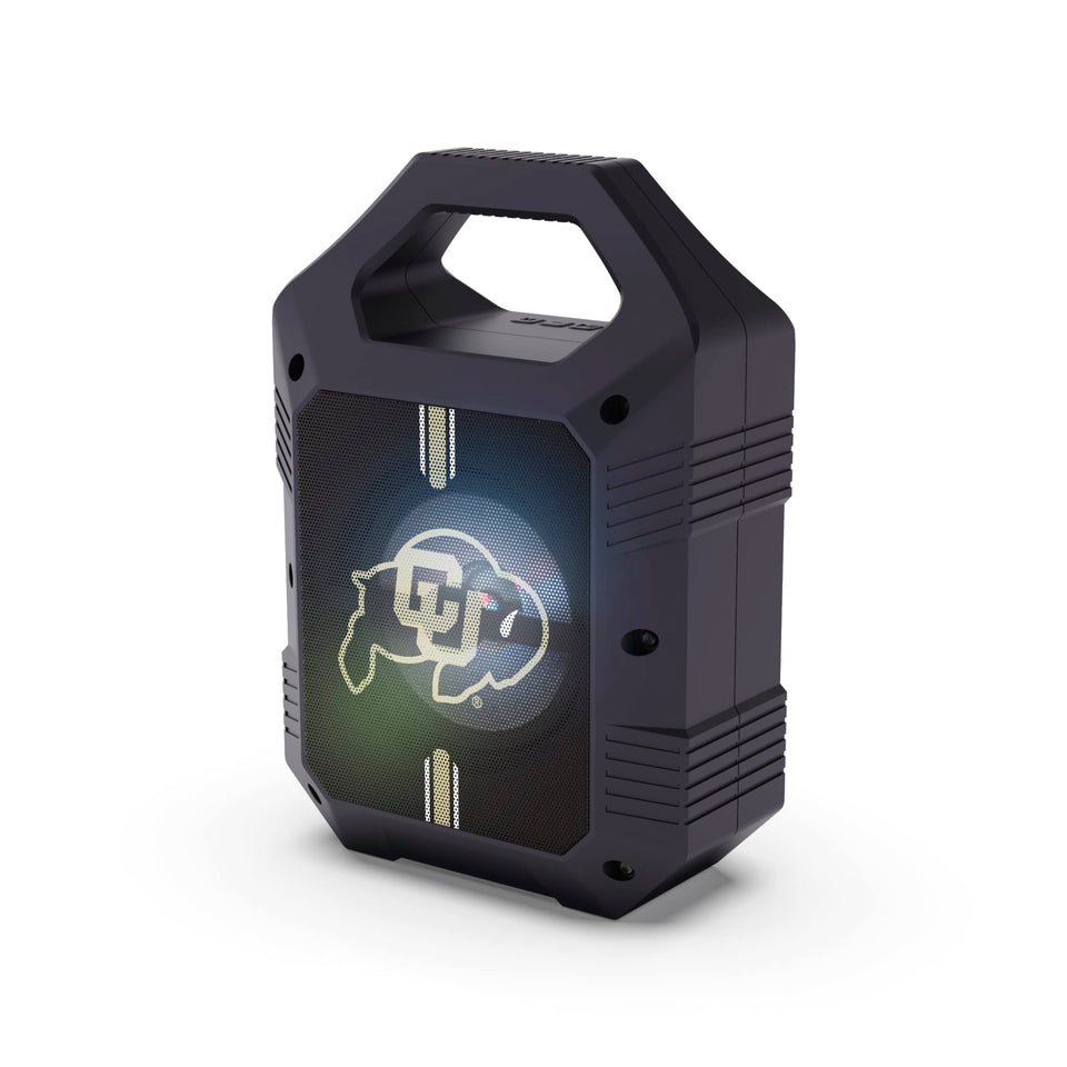 SOAR ShockBox XL front view with Colorado Buffaloes logo showing portable team pride