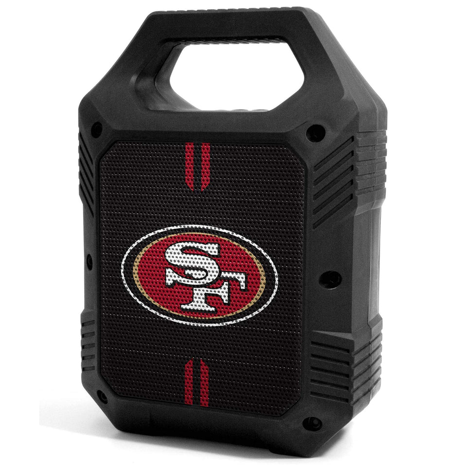 SOAR ShockBox XL front view with San Francisco 49ers logo showing bold team pride and portable sound