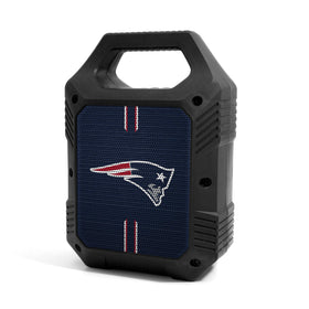 SOAR ShockBox XL front view showing Patriots logo and clear speaker grille, boosts team spirit