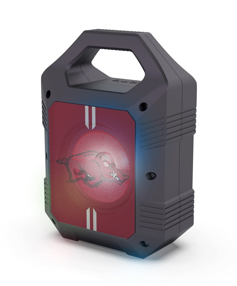 SOAR ShockBox XL front view with Razorbacks logo, clear team branding and portability