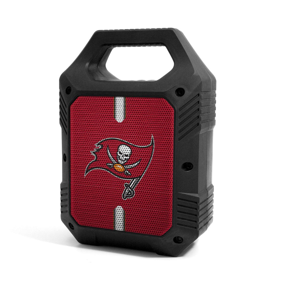 SOAR ShockBox XL front view showing Buccaneers logo and speaker grille for team pride