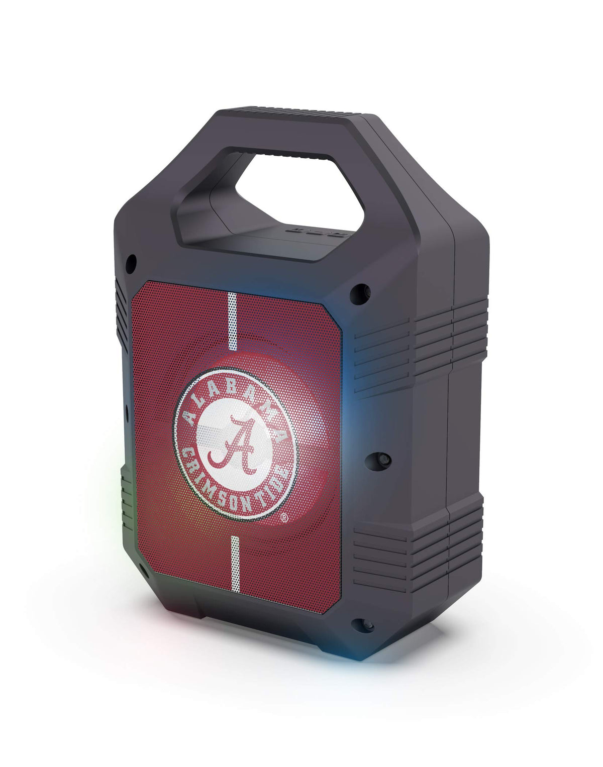 SOAR ShockBox XL front view showing Alabama Crimson Tide logo and durable handle for easy transport