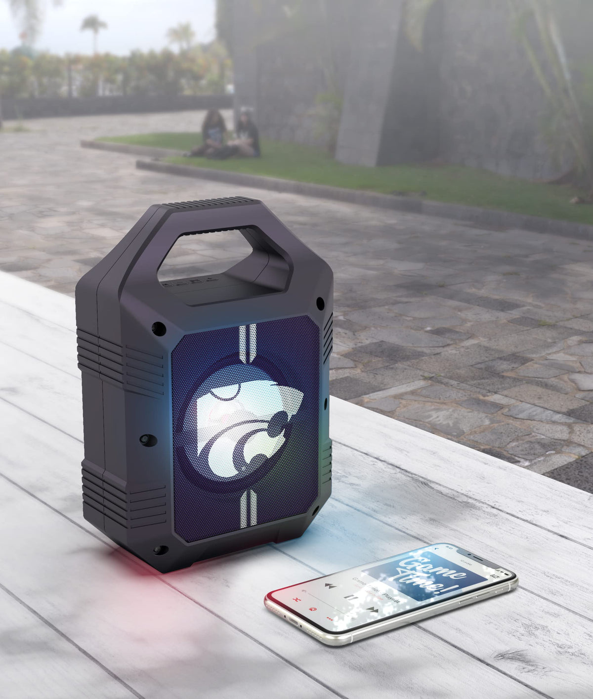 SOAR ShockBox XL LED close-up showing color lights syncing to music, enhances atmosphere