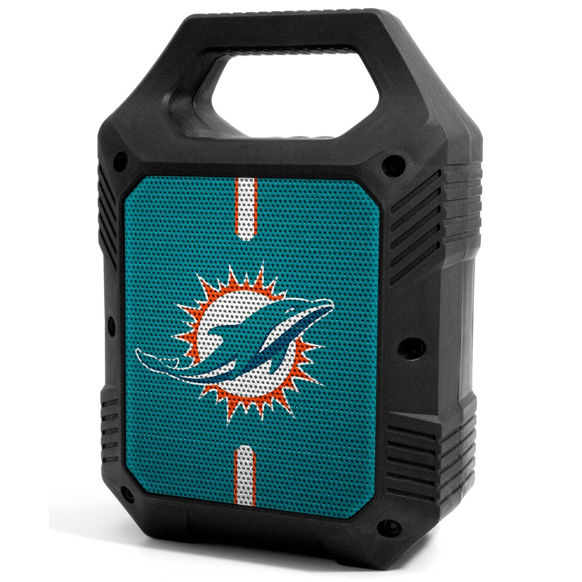 SOAR ShockBox XL front view with Miami Dolphins logo, portable and team-spirited