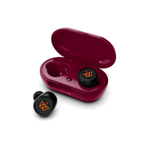 SOAR earbuds front view with Washington Commanders logo and clear team styling benefit
