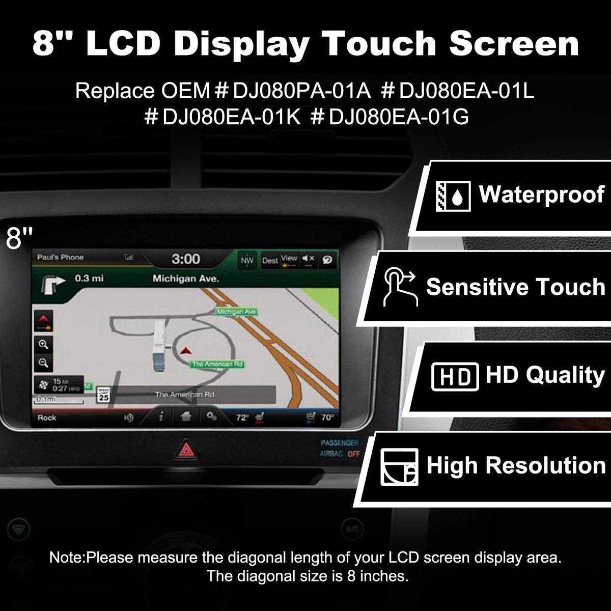 Sobalai DJ080PA-01A 8-inch screen map display enhances navigation clarity in daylight.