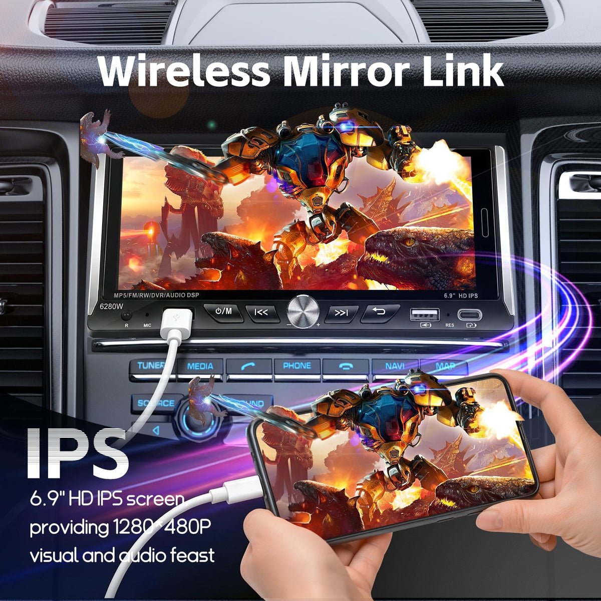 Sobalai car stereo installed in dashboard demonstrating space-saving single-DIN replacement benefits