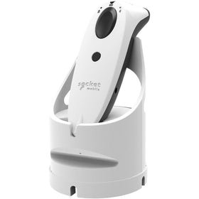 Socket Mobile dock with 600 series scanner seated in profile, magnets align and secure device reliably