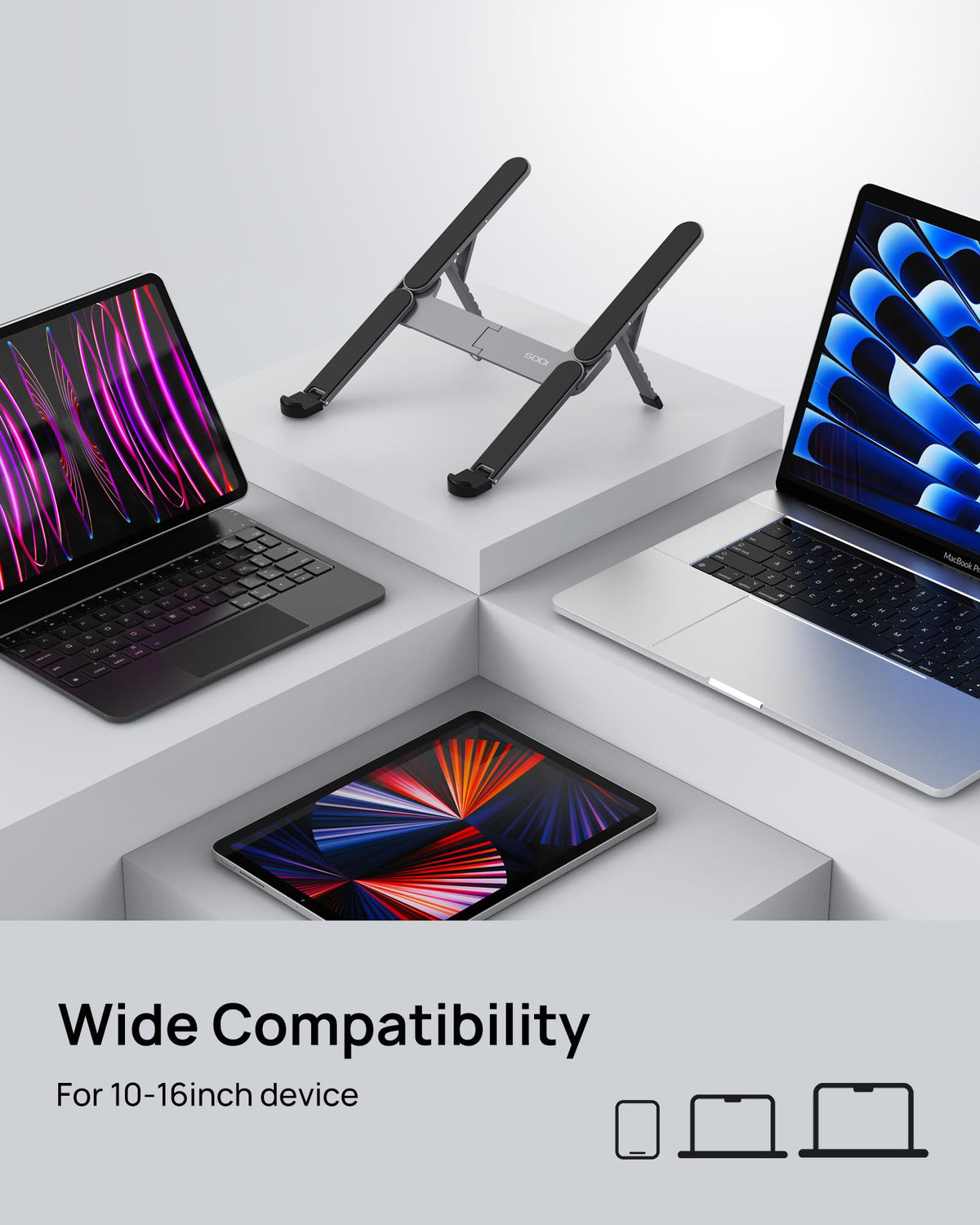 SODI's aluminum H-frame design provides sturdy stability during typing.