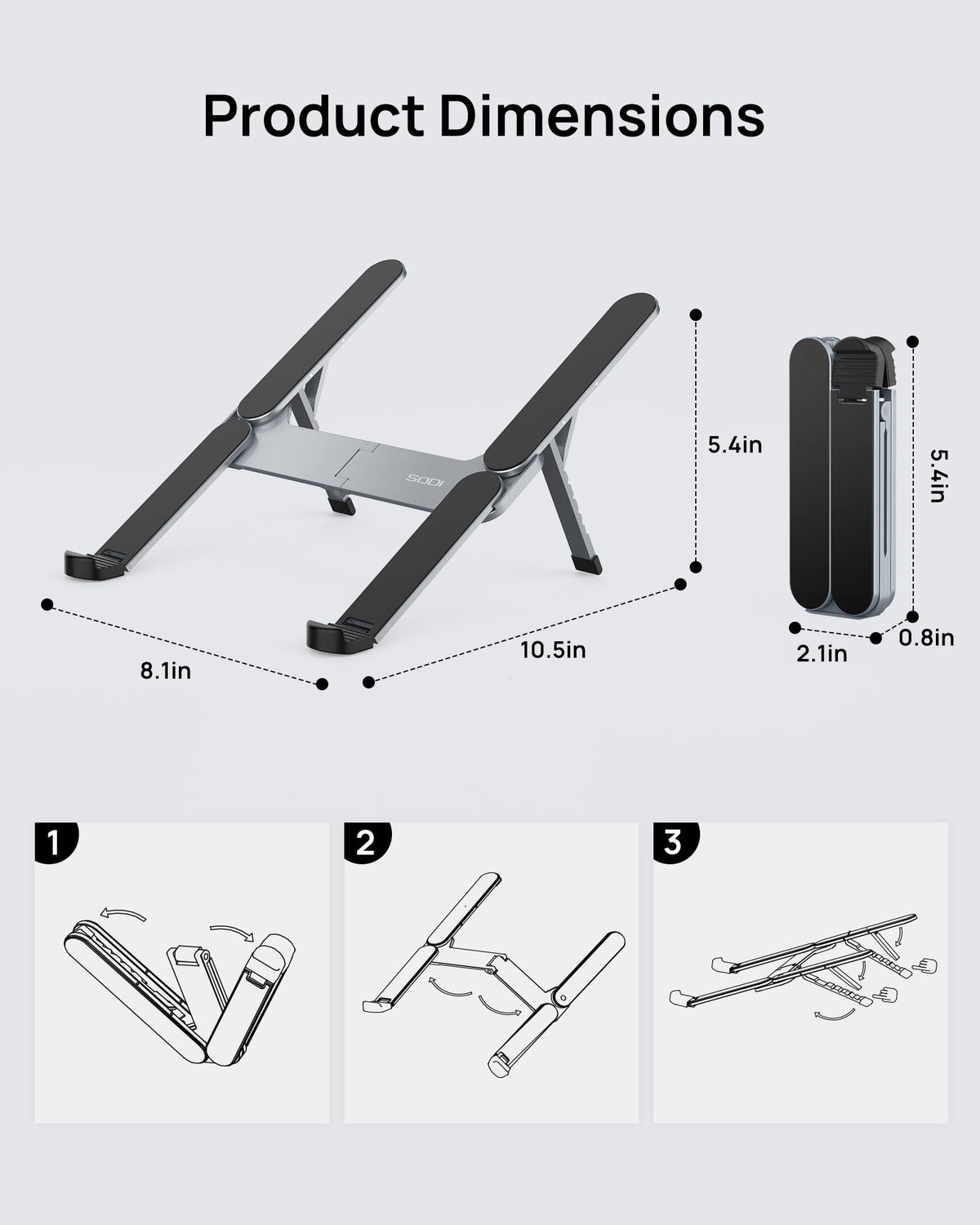 SODI portable-desk-travel-stand folds flat for easy carry in a bag.