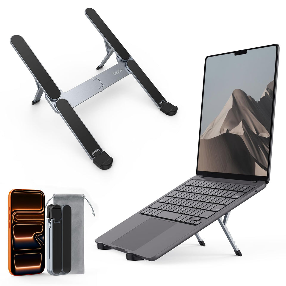 SODI ultra-compact foldable stand folded for ultra-portable travel use.