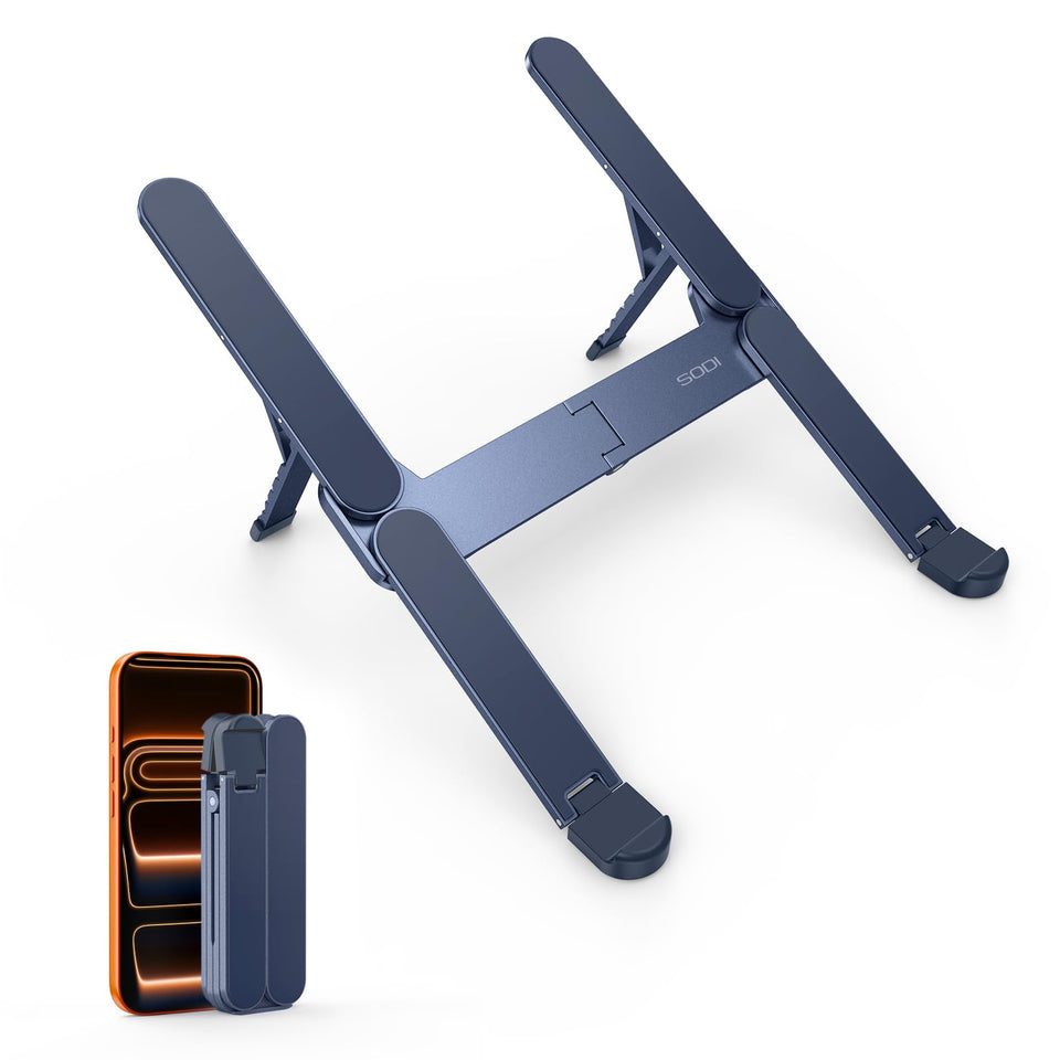 SODI ultra-compact foldable laptop stand for desktop use and easy portability.