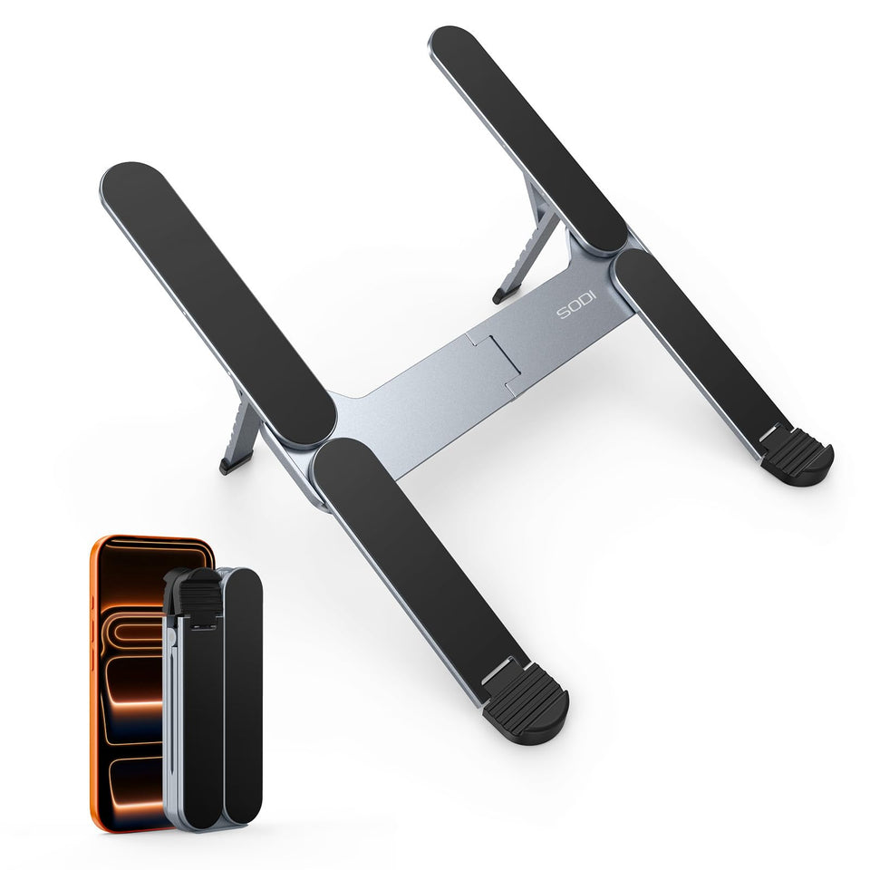SODI ultra-compact-foldable-laptop-stand demonstrates portable design for travel and cafes.