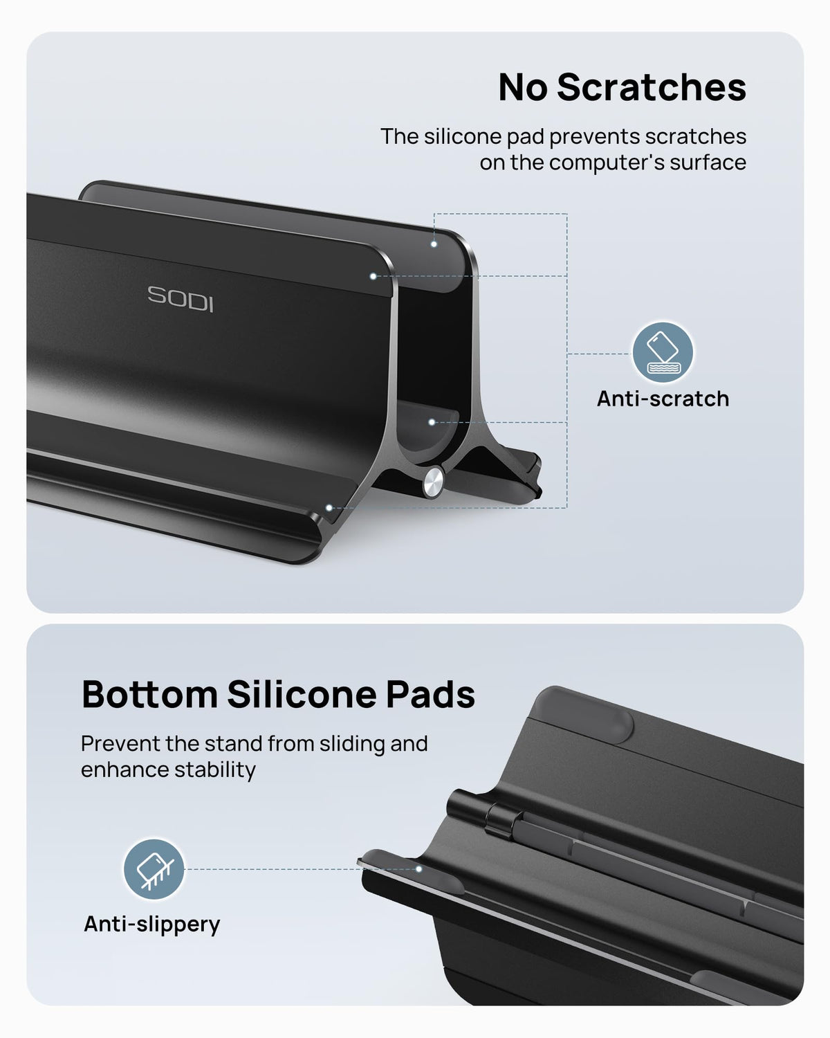 SODI next to ruler showing size and compatibility with laptops up to 17 inches