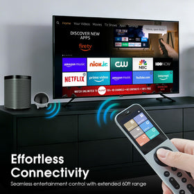 SofaBaton R1 on a shelf beside TV showing compact size and easy placement