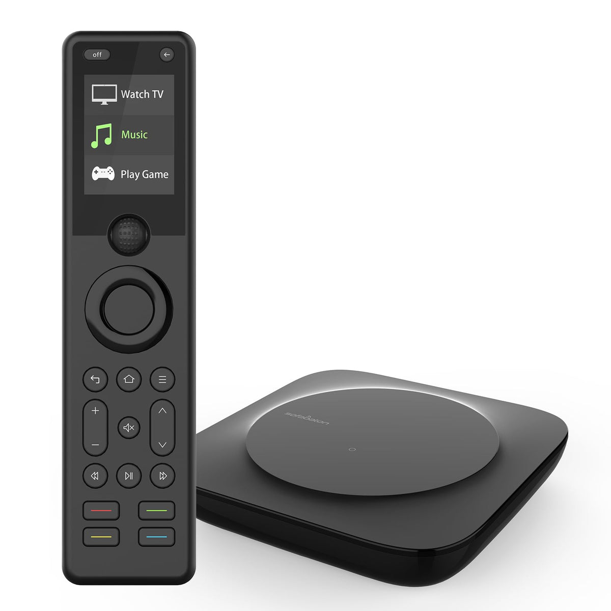 SofaBaton X1S remote with hub in setup view for unified control.