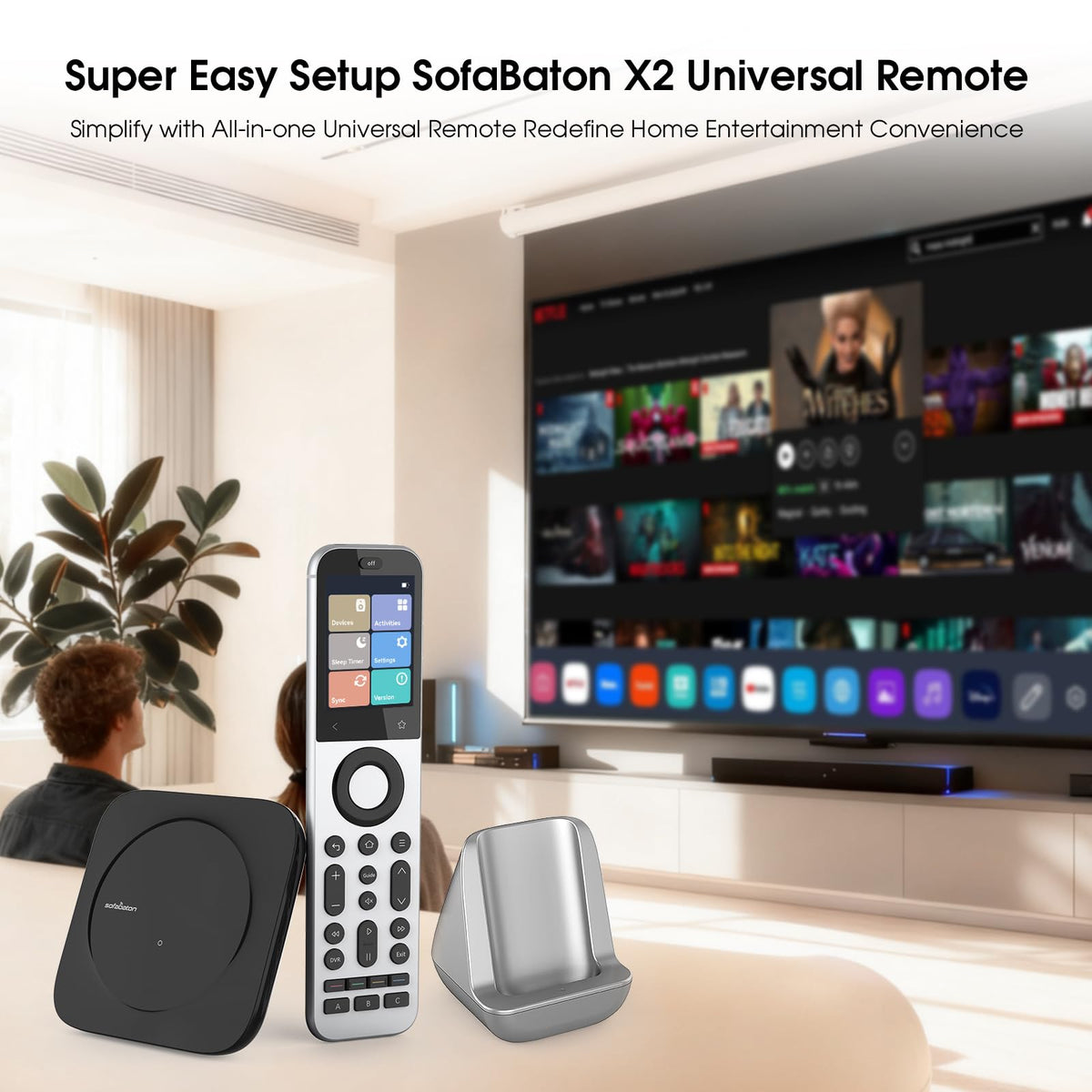 SofaBaton X2 supports Bluetooth, Wi‑Fi, and RF for flexible pairing