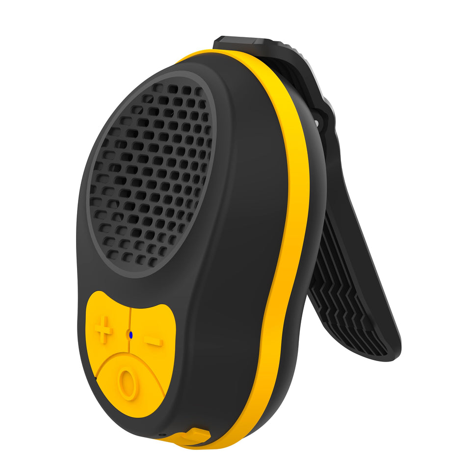 SOFAMIRI clip-on speaker close-up showing secure clip for hands-free wear