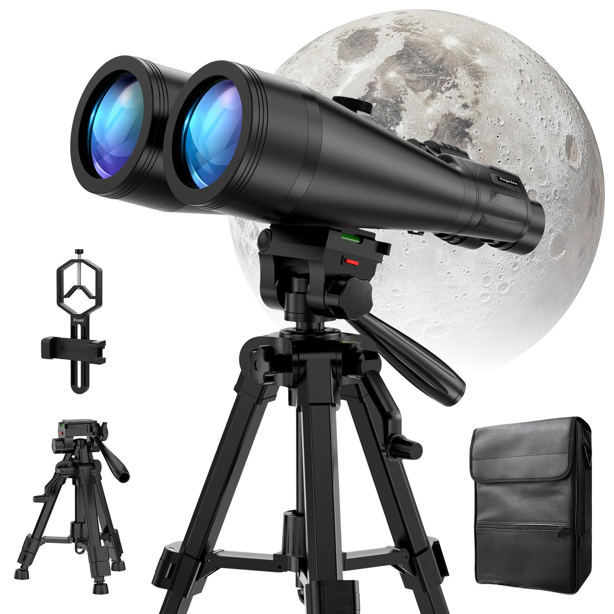 Sogries 20x80 binoculars show Moon details with bright, crisp lunar features at dusk