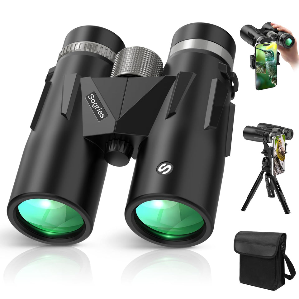 Sogries binoculars front view showing compact, travel-ready optics and clear benefits