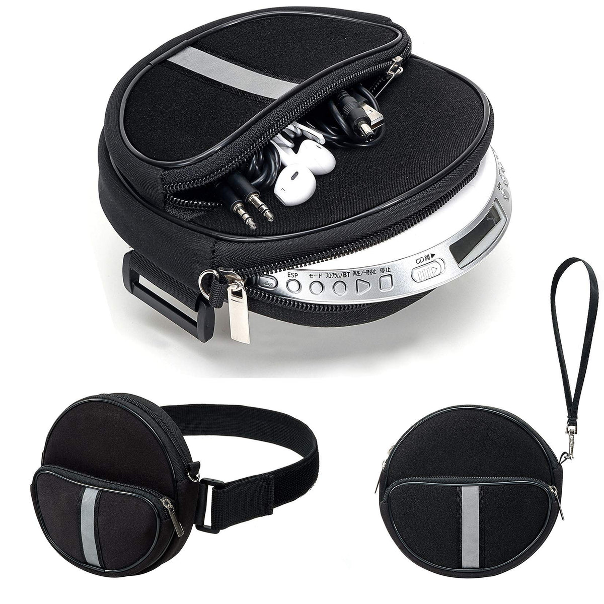 Soicpic portable CD player holder front view with wrist strap for hands-free carry