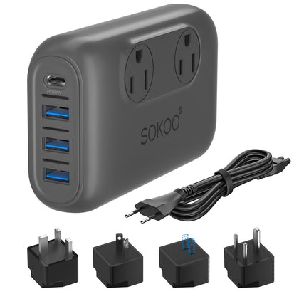 SOKOO front panel showing sockets and LED, clear device control and convenience
