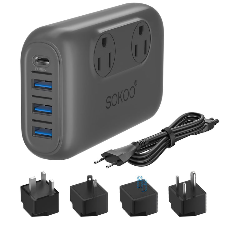 SOKOO front panel showing sockets and LED, clear device control and convenience