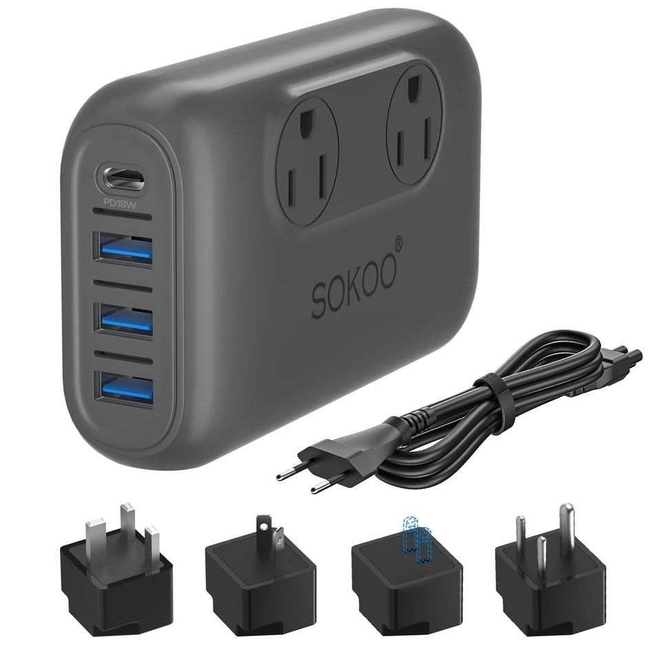 SOKOO front panel showing sockets and LED, clear device control and convenience