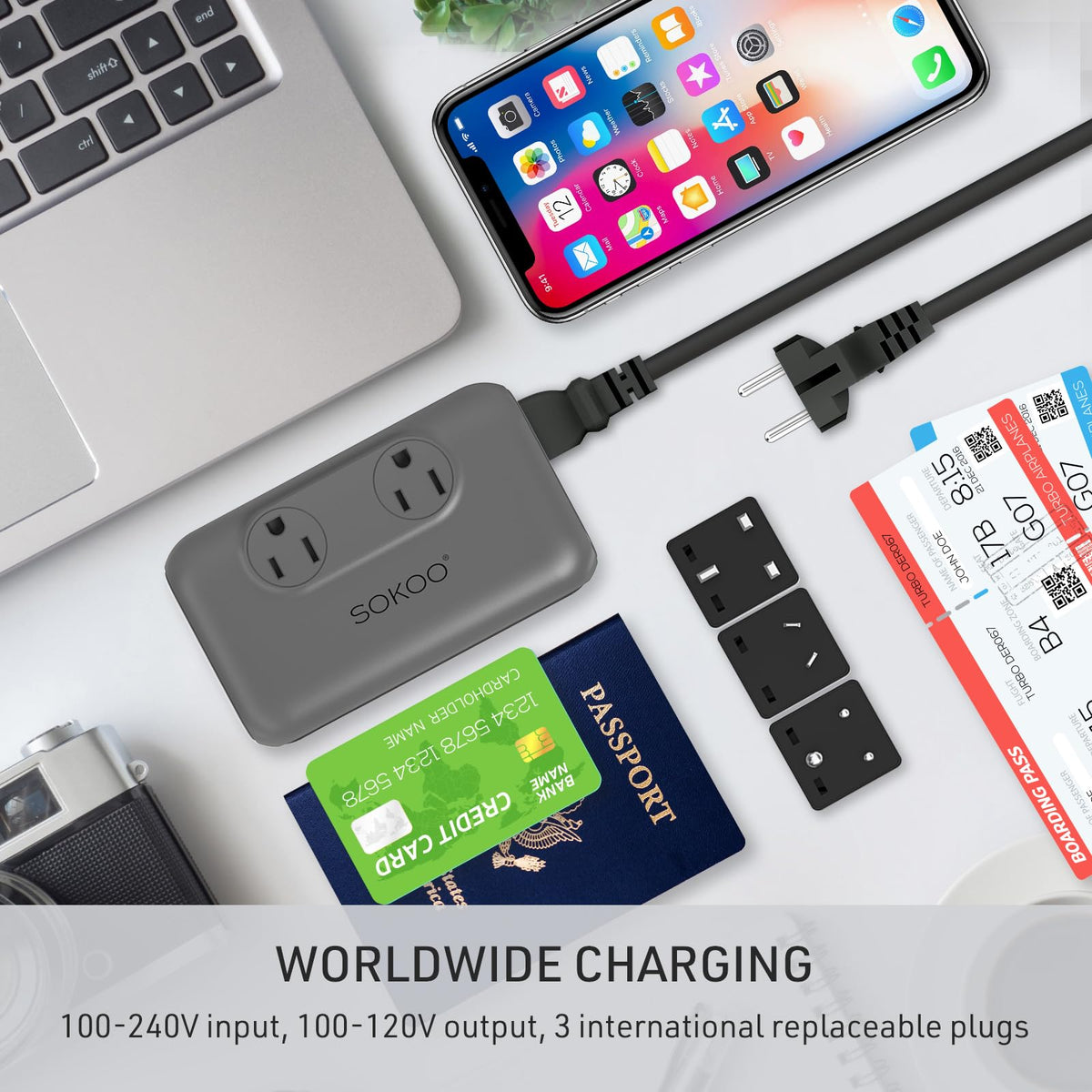 SOKOO powering a laptop and phones simultaneously for multi-device charging