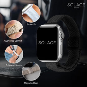 Solace Bands next to Apple Watch for size comparison ensuring correct fit benefit