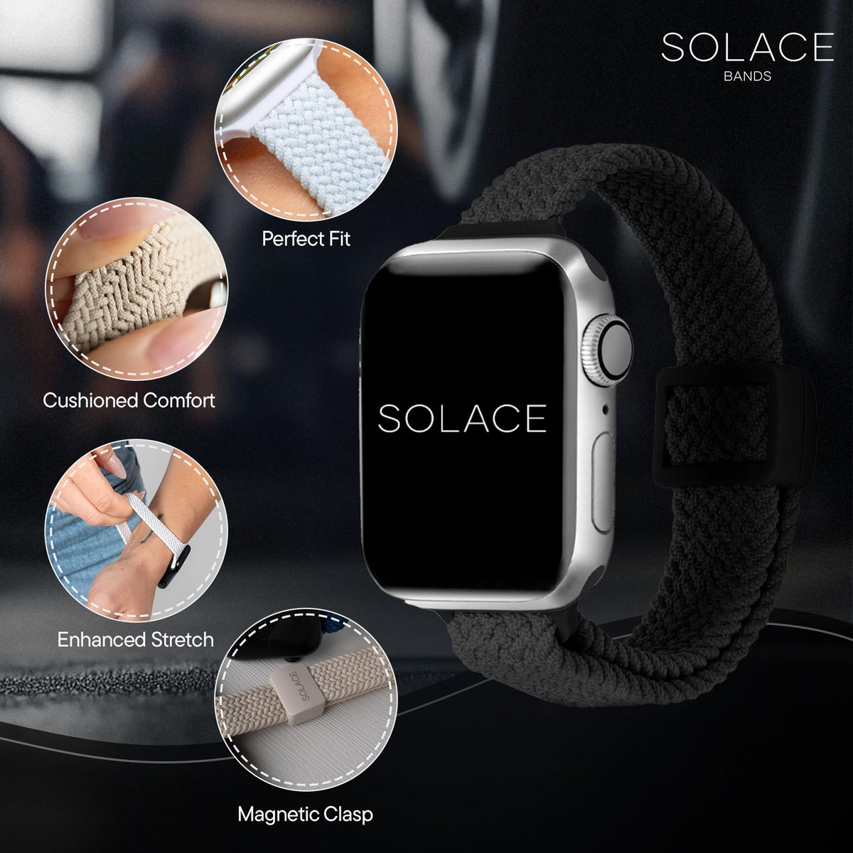 Solace Bands wrist scale comparison, shows correct sizing and sleek profile